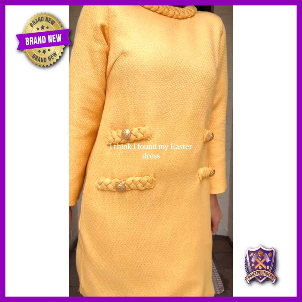 Long Sleeve Tweed Mini Dress Elegant Business Casual Party Wear A-Line - Picture 7 of 7